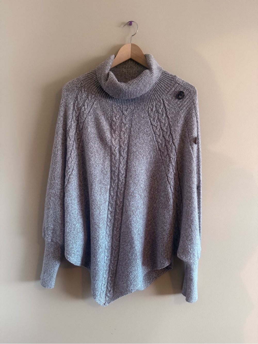 SHEIN Heather Gray Cable Turtleneck Poncho Sweater